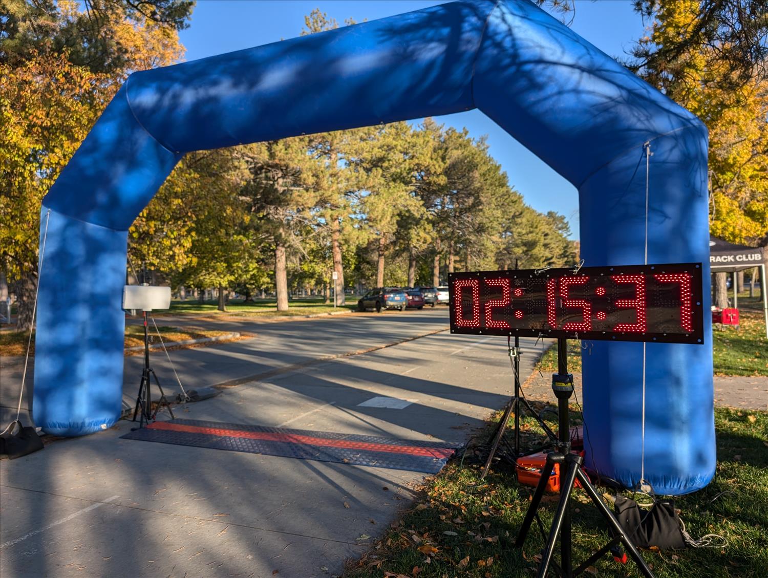 lper A photo of the start / finish line at LPER with a race clock.